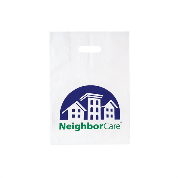 Patch Handle Reinforced Plastic Die Cut Bag - Flexo Ink - Patch Handle Reinforced Plastic Die Cut Bag - Flexo Ink - Image 0 of 1