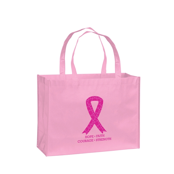 Breast Cancer Awareness Pink Laminated Totes - Screen Print - Breast Cancer Awareness Pink Laminated Totes - Screen Print - Image 1 of 2