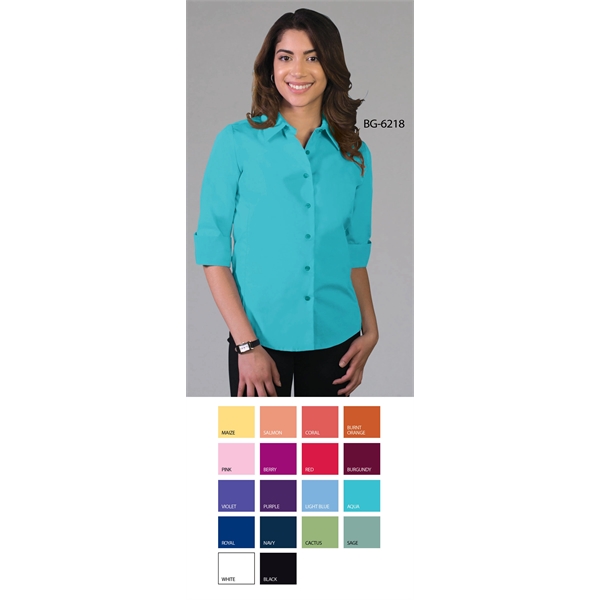 Ladies' 3/4 Sleeve Stretch Poplin Blouse - Ladies' 3/4 Sleeve Stretch Poplin Blouse - Image 0 of 17