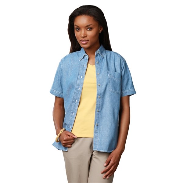 Ladies' Short Sleeve Denim Shirt - Ladies' Short Sleeve Denim Shirt - Image 1 of 2