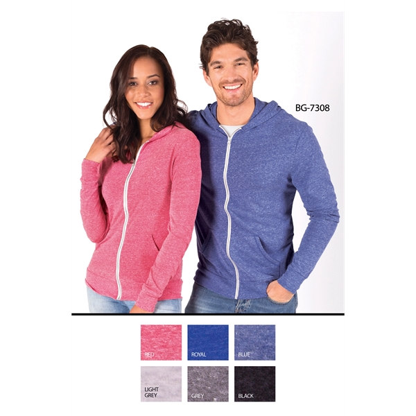Adult Triblend Contrast Zip Front Hoodie