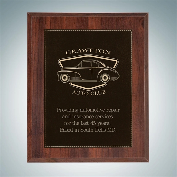 High Gloss Cherrywood Plaque - Black/Gold Leather Plate -