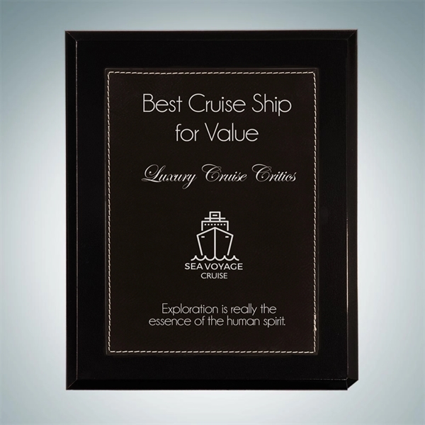 High Gloss Blackwood Plaque - Black/Silver Leather Plate -