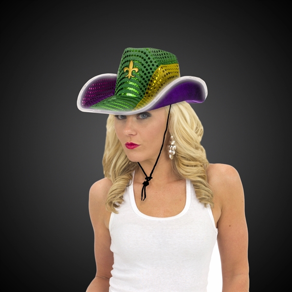 Mardi Gras LED Sequin Cowboy Hat - Mardi Gras LED Sequin Cowboy Hat - Image 0 of 2