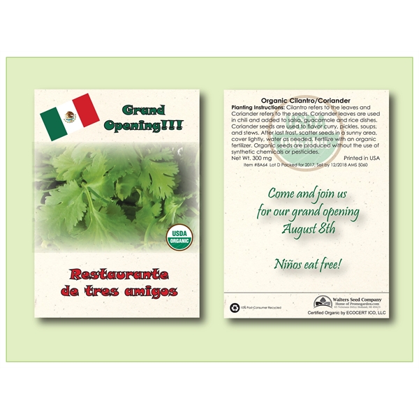 Organic Cilantro/Coriander Herb Seed Packet 3.25" x 4.5" - Organic Cilantro/Coriander Herb Seed Packet 3.25" x 4.5" - Image 0 of 0