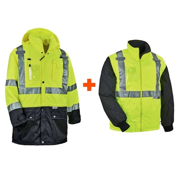 Ergodyne®4-in-1 Hi-Vis Winter Jacket Parka with Black Bottom - Ergodyne®4-in-1 Hi-Vis Winter Jacket Parka with Black Bottom - Image 0 of 3