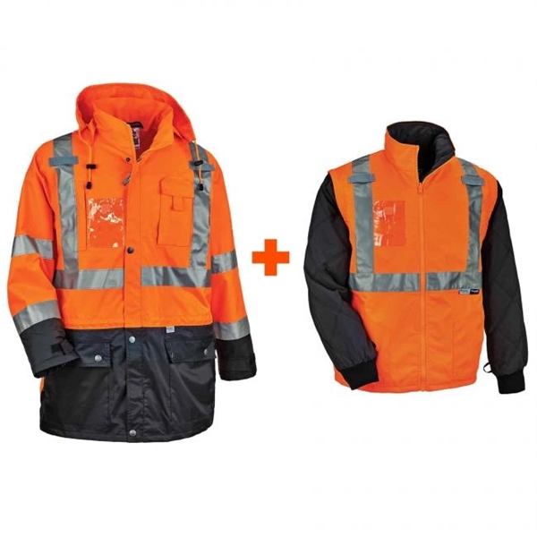 Ergodyne®4-in-1 Hi-Vis Winter Jacket Parka with Black Bottom - Ergodyne®4-in-1 Hi-Vis Winter Jacket Parka with Black Bottom - Image 2 of 3