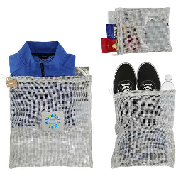 Recycled Cotton Mesh Cinch Pouch Set - Recycled Cotton Mesh Cinch Pouch Set - Image 0 of 3