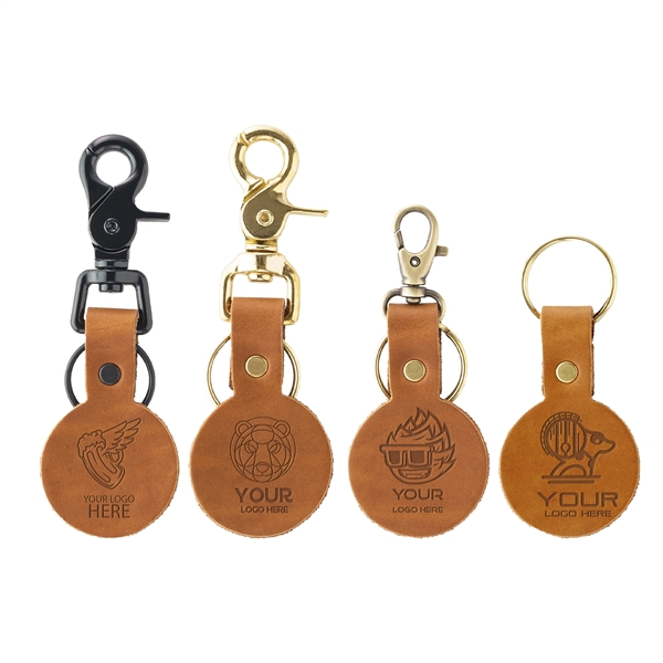 Round Leather Key Chain with Closure Options - Round Leather Key Chain with Closure Options - Image 1 of 10