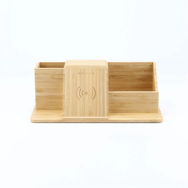 Bamboo Desk Organizer With Wireless Charger - Bamboo Desk Organizer With Wireless Charger - Image 2 of 7