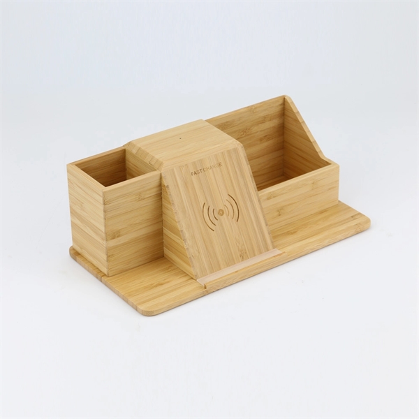 Bamboo Desk Organizer With Wireless Charger - Bamboo Desk Organizer With Wireless Charger - Image 3 of 7