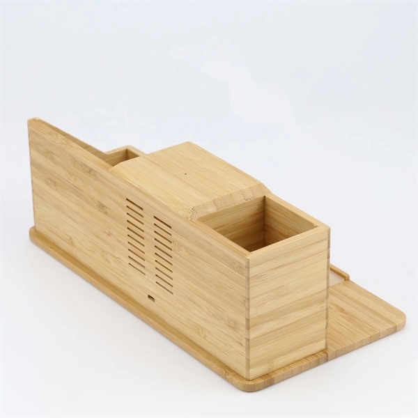 Bamboo Desk Organizer With Wireless Charger - Bamboo Desk Organizer With Wireless Charger - Image 7 of 7