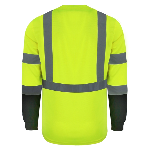 Safety Brite Hi Vis Class 3 LS Black Bottom T-Shirt - Safety Brite Hi Vis Class 3 LS Black Bottom T-Shirt - Image 1 of 3