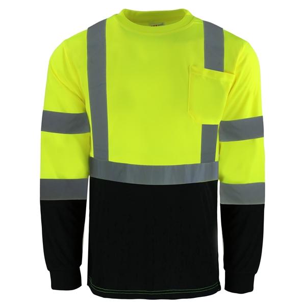 Safety Brite Hi Vis Class 3 LS Black Bottom T-Shirt - Safety Brite Hi Vis Class 3 LS Black Bottom T-Shirt - Image 0 of 3
