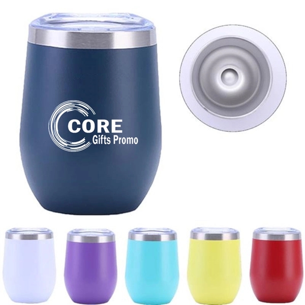 12 Oz Engraved Stainless Steel Wine Cup With Lid Can Cooler - 12 Oz Engraved Stainless Steel Wine Cup With Lid Can Cooler - Image 1 of 4
