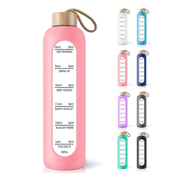 32oz Glass Water Bottle with Time Marker - 32oz Glass Water Bottle with Time Marker - Image 0 of 4