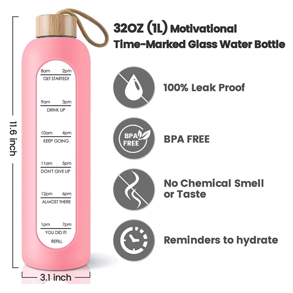 32oz Glass Water Bottle with Time Marker - 32oz Glass Water Bottle with Time Marker - Image 2 of 4