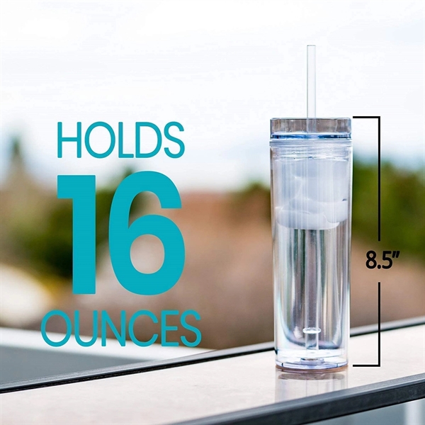16Oz Double Wall Skinny Acrylic Tumblers With Lid And Straw - 16Oz Double Wall Skinny Acrylic Tumblers With Lid And Straw - Image 1 of 3