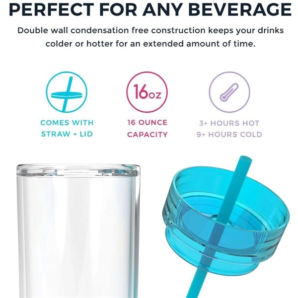 16Oz Double Wall Skinny Acrylic Tumblers With Lid And Straw - 16Oz Double Wall Skinny Acrylic Tumblers With Lid And Straw - Image 3 of 3