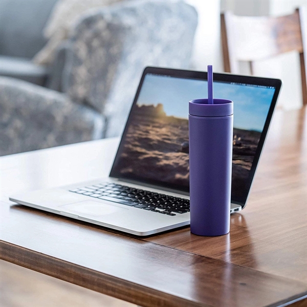 16Oz Skinny Acrylic Tumbler With Lid And Straw - 16Oz Skinny Acrylic Tumbler With Lid And Straw - Image 1 of 5