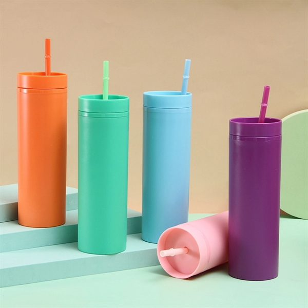 16Oz Skinny Acrylic Tumbler With Lid And Straw - 16Oz Skinny Acrylic Tumbler With Lid And Straw - Image 3 of 5