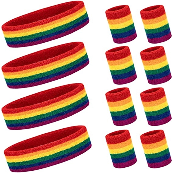 Striped Sweatband Set -1 Headband And 2 Wristbands - Striped Sweatband Set -1 Headband And 2 Wristbands - Image 0 of 3