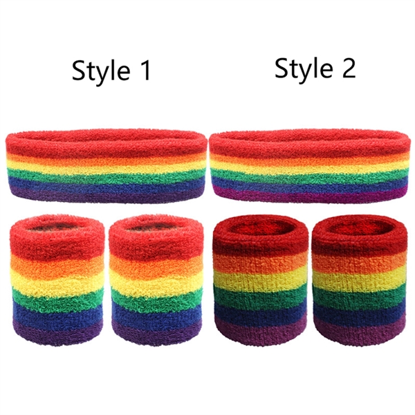 Striped Sweatband Set -1 Headband And 2 Wristbands - Striped Sweatband Set -1 Headband And 2 Wristbands - Image 2 of 3