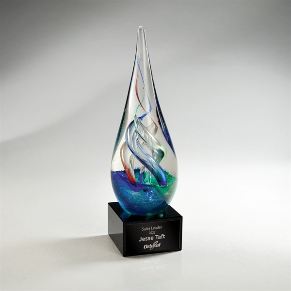 Colorful Art Glass Award with Black Base