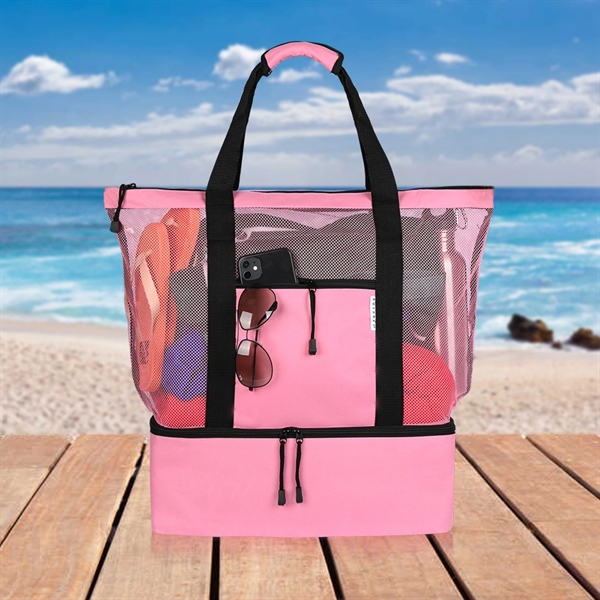 Mesh Beach Tote Bag with Detachable Insulated Cooler - Mesh Beach Tote Bag with Detachable Insulated Cooler - Image 5 of 10