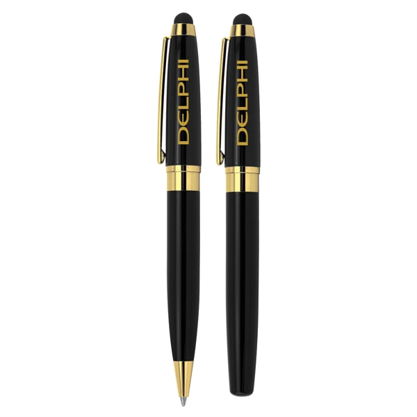 Black Lacquer Roller Ball and Ballpoint Stylus Pen Box Set - Black Lacquer Roller Ball and Ballpoint Stylus Pen Box Set - Image 1 of 2