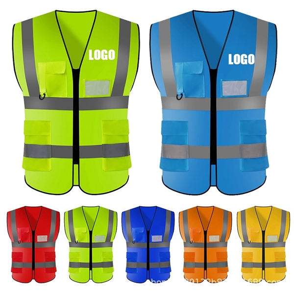 Safety Vest Reflective Strips Of High Visibilit With Pocket - Safety Vest Reflective Strips Of High Visibilit With Pocket - Image 0 of 2