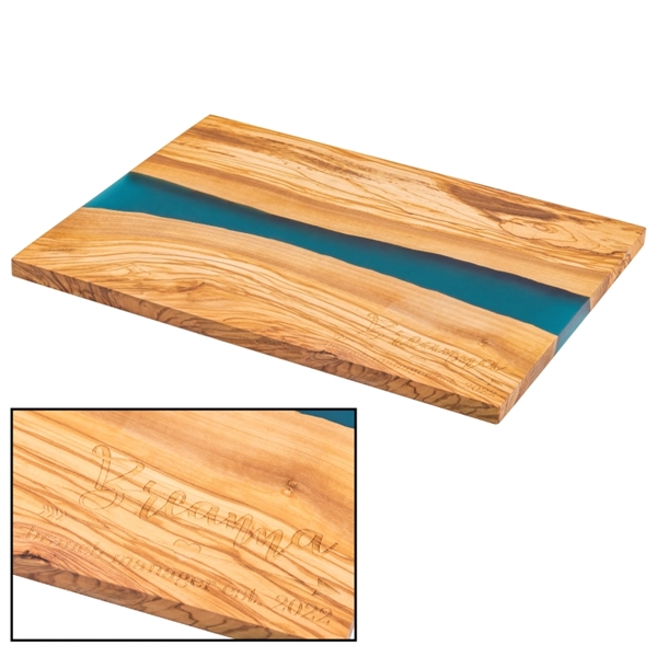 Custom Olive Wood & Blue Resin Serving Cutting Board