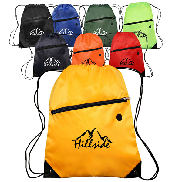 Drawstring Backpacks With Pocket - Drawstring Backpacks With Pocket - Image 0 of 16