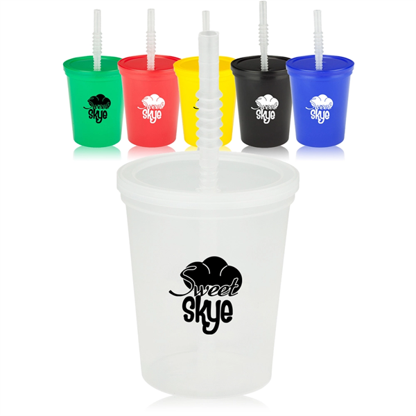 16 oz Plastic Stadium Cups with Lid & Straw - 16 oz Plastic Stadium Cups with Lid & Straw - Image 0 of 8