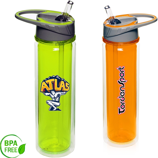 19 oz. BPA Plastic Double Wall Sports Bottle w/ Flip-top lid - 19 oz. BPA Plastic Double Wall Sports Bottle w/ Flip-top lid - Image 1 of 7