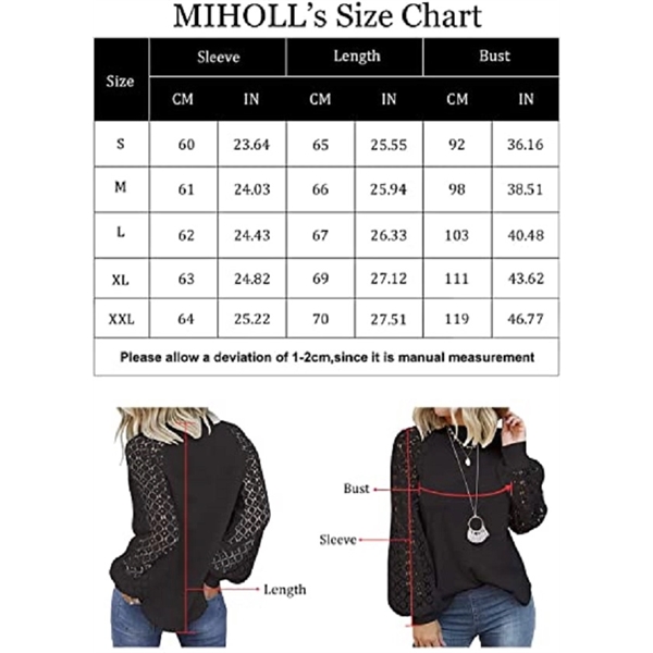 Women's Long Sleeve Tops Lace Casual Loose Blouses T Shirts - Women's Long Sleeve Tops Lace Casual Loose Blouses T Shirts - Image 1 of 10