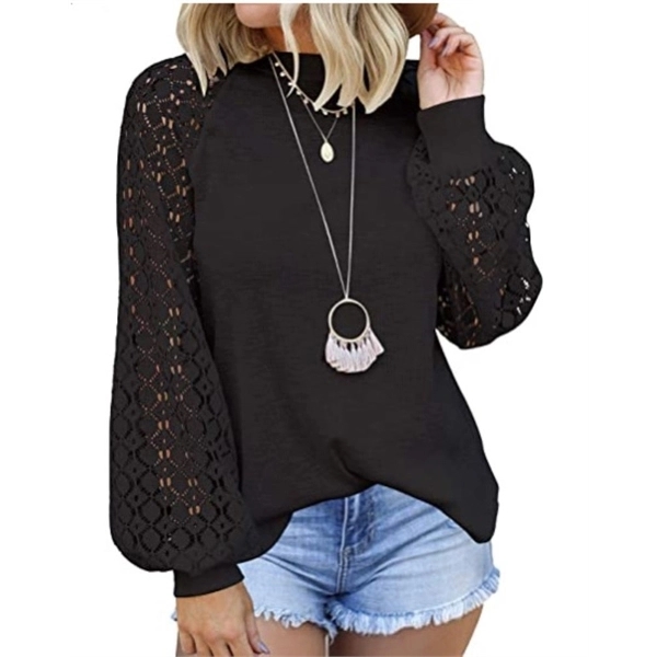 Women's Long Sleeve Tops Lace Casual Loose Blouses T Shirts - Women's Long Sleeve Tops Lace Casual Loose Blouses T Shirts - Image 4 of 10