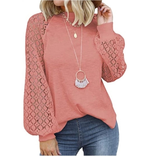 Women's Long Sleeve Tops Lace Casual Loose Blouses T Shirts - Women's Long Sleeve Tops Lace Casual Loose Blouses T Shirts - Image 6 of 10