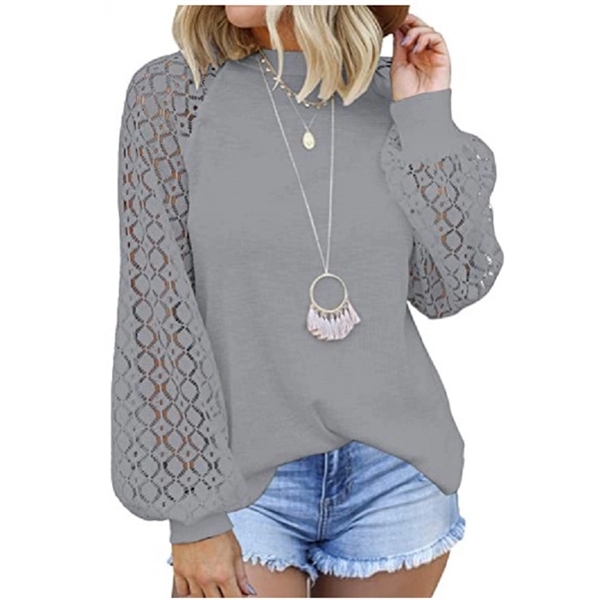 Women's Long Sleeve Tops Lace Casual Loose Blouses T Shirts - Women's Long Sleeve Tops Lace Casual Loose Blouses T Shirts - Image 7 of 10