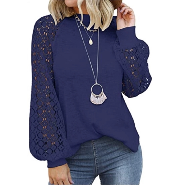 Women's Long Sleeve Tops Lace Casual Loose Blouses T Shirts - Women's Long Sleeve Tops Lace Casual Loose Blouses T Shirts - Image 8 of 10