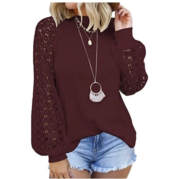 Women's Long Sleeve Tops Lace Casual Loose Blouses T Shirts - Women's Long Sleeve Tops Lace Casual Loose Blouses T Shirts - Image 10 of 10