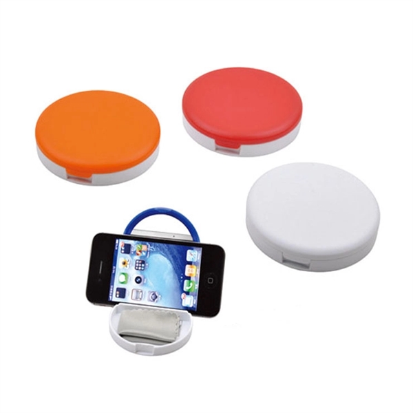 Plastic Round Phone Stand With Cleaner Cloth and Mirror - Plastic Round Phone Stand With Cleaner Cloth and Mirror - Image 1 of 1