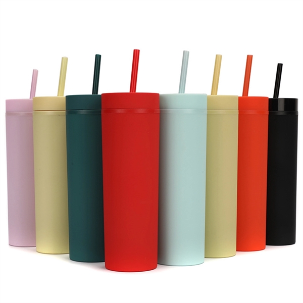 16Oz Colored Skinny Tumblers With Lids And Straws - 16Oz Colored Skinny Tumblers With Lids And Straws - Image 0 of 4