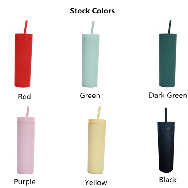 16Oz Colored Skinny Tumblers With Lids And Straws - 16Oz Colored Skinny Tumblers With Lids And Straws - Image 4 of 4