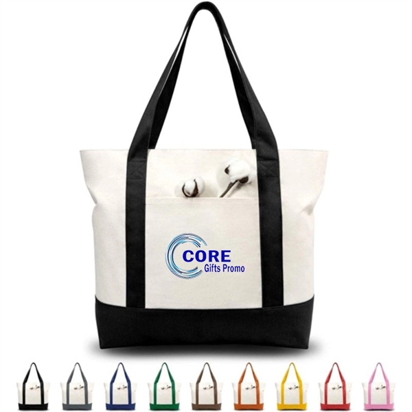 Canvas Tote Bag with an External Pocket - Canvas Tote Bag with an External Pocket - Image 0 of 2