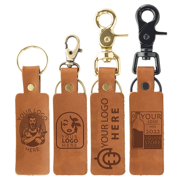 Simple Rectangle Leather Key Chain with Closure Options - Simple Rectangle Leather Key Chain with Closure Options - Image 1 of 6