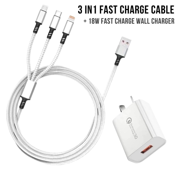 Wall Charger 18w + 3-1 FAST CHARGE CABLE KIT - Wall Charger 18w + 3-1 FAST CHARGE CABLE KIT - Image 1 of 5