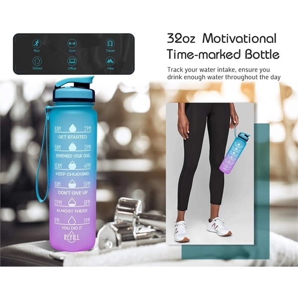 32Oz Motivational Bottle With Time Mark - 32Oz Motivational Bottle With Time Mark - Image 2 of 4