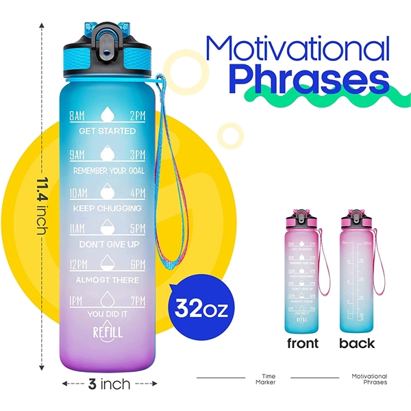 32oz Motivational Water Bottle with Time Marker and straw - 32oz Motivational Water Bottle with Time Marker and straw - Image 5 of 21