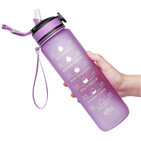 32oz Motivational Water Bottle with Time Marker and straw - 32oz Motivational Water Bottle with Time Marker and straw - Image 6 of 21